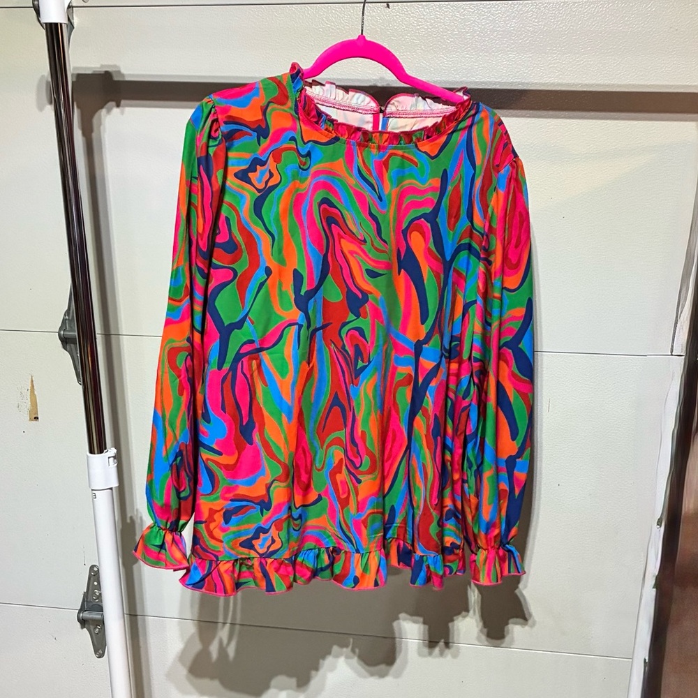 Vibrant Multicolor Bohemian Dress Casual Blouse NWOT